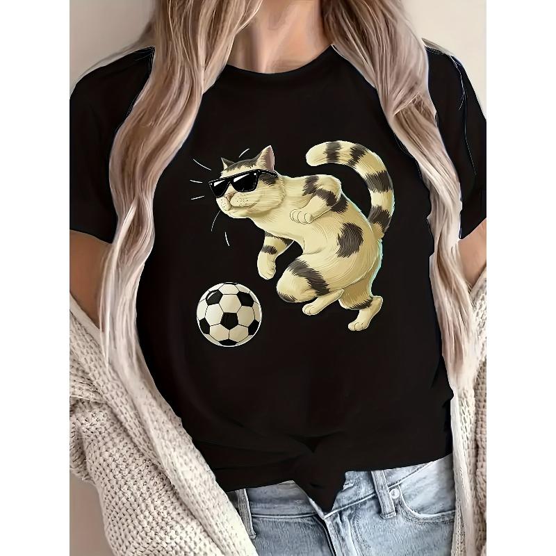 

Graphic Print T-shirt, Short Sleeve Crew Neck Casual Top for Summer & Spring, Women s Clothing European Size 4XL