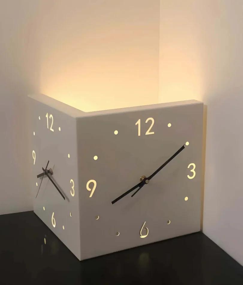 Modern Double Sided Luminous Corner Wall Clock Silent Nordic LED Wall Clock for Living Room Bedroom Home Decor
