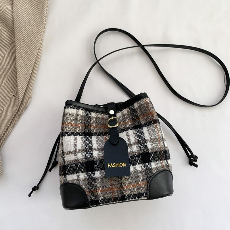

Stylish Women s Bucket Bag With Soft Pu Material In Versatile Black White And Brown Shades Black Check