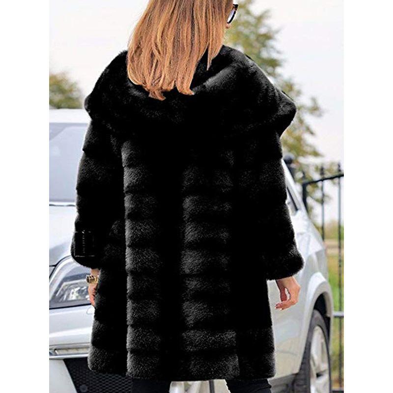 European & American Plush Hooded Faux Fur Leather Women's Autumn/Winter Coat