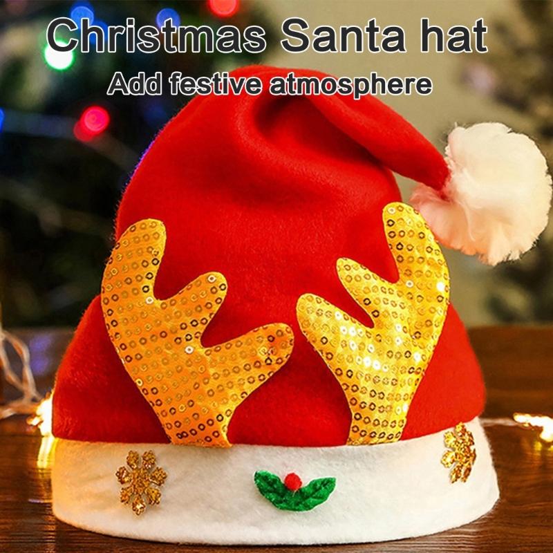 Sequined Christmas Party Santa Hat for Children Adult Pointed Caps Family Gathering Santa Hat Festival Props Headpiece