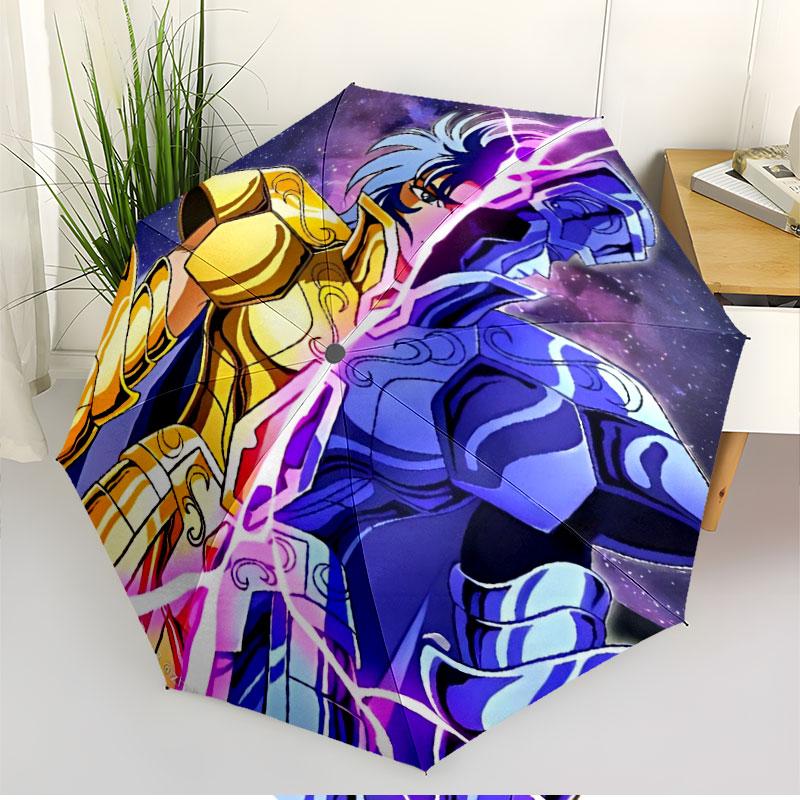 Saint Seiya Print Automatic Open Close Umbrella, Portable Foldable Umbrella, for Outdoor Commute Camping Trip, Ideal Birthday Gift