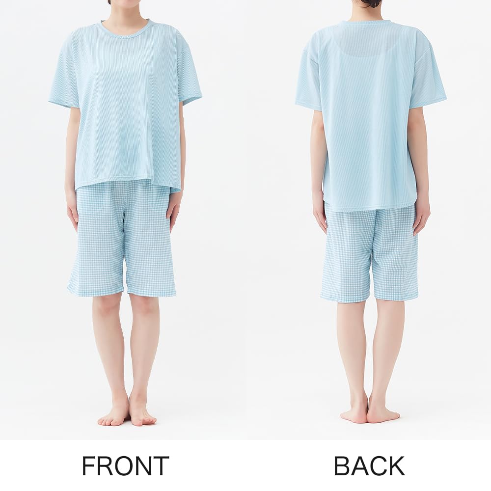 Gunze Acedron Short Sleeve Length Blue Women's 5/8 Pants, Moisture-Wicking, Quick-Drying, Loungewear, TG1085,