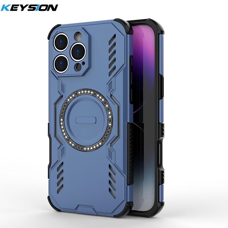

KEYSION Hollow Heat Dissipation Case for iPhone 16 Pro Max Silicone+PC Magnetic Cooling Shockproof Phone Cover for iPhone16 Plus for iPhone 16 Pro синий