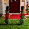 Christmas Snowman Topiary Artificial Snowman Shaped Topiary Tree with Bow And Hat Outdoor Boxwood Topiary with Stake for Home Porch Decor