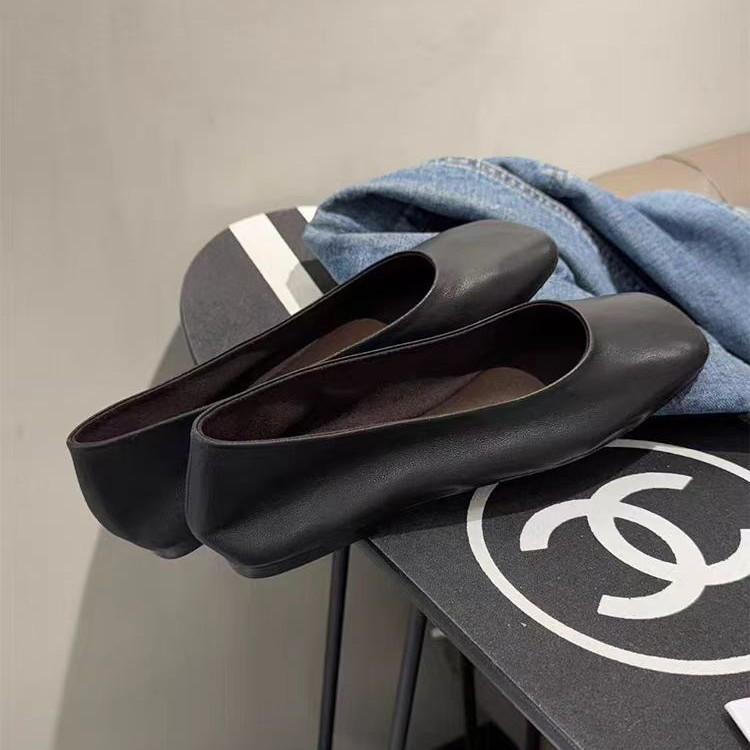 Spring flat-soled ballet shoes minimalist retro square-headed grandma shoes niche soft leather single shoes