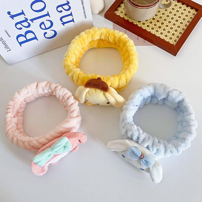  Cartoon Hairband Face Wash Makeup Hairband  Kuromi Plush Absorbent Headband Plush Towel Headband Decoration