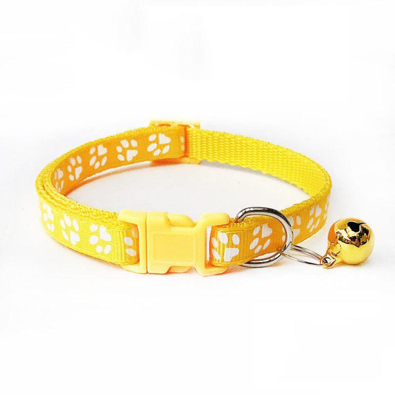 Easy Wear Adjustable Nylon Cat Dog Footprint Safety Necklace Collar With Bell Puppy Pet Chain