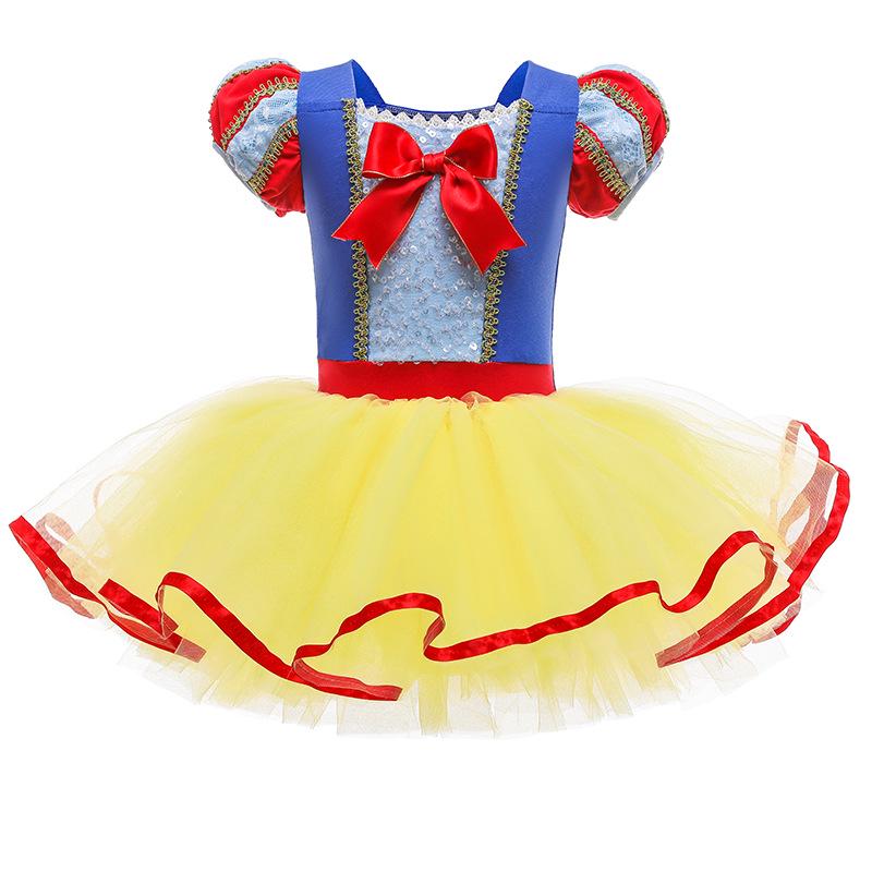 Snow White Girls' Ballet Dress with Puffy Tulle Skirt and Open Crotch