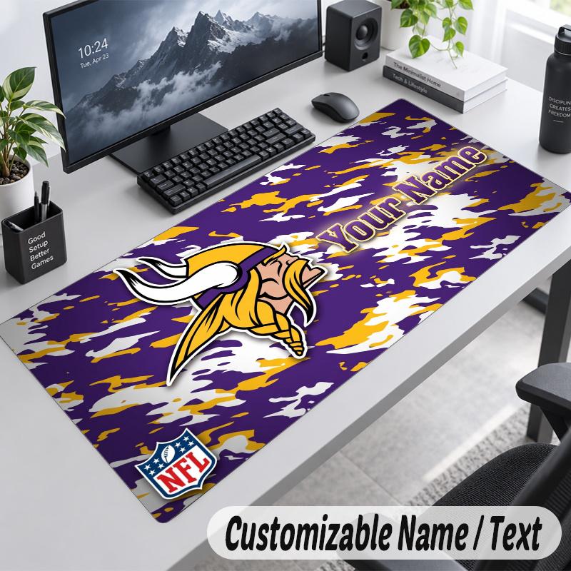 Minnesota Vikings Personalized Large Mouse Pad Custom Name Text Extended Desk Mat Gaming Mousepad