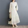 Maxi Lang Lang Anlege Runde Lange Maxi Midi Locker Festes Netz Elegant und Stilvoll Einheitsgröße Passt [Mouhoukyo] Damenkleid, Ärmel, Kleid, Kleid, Hals,