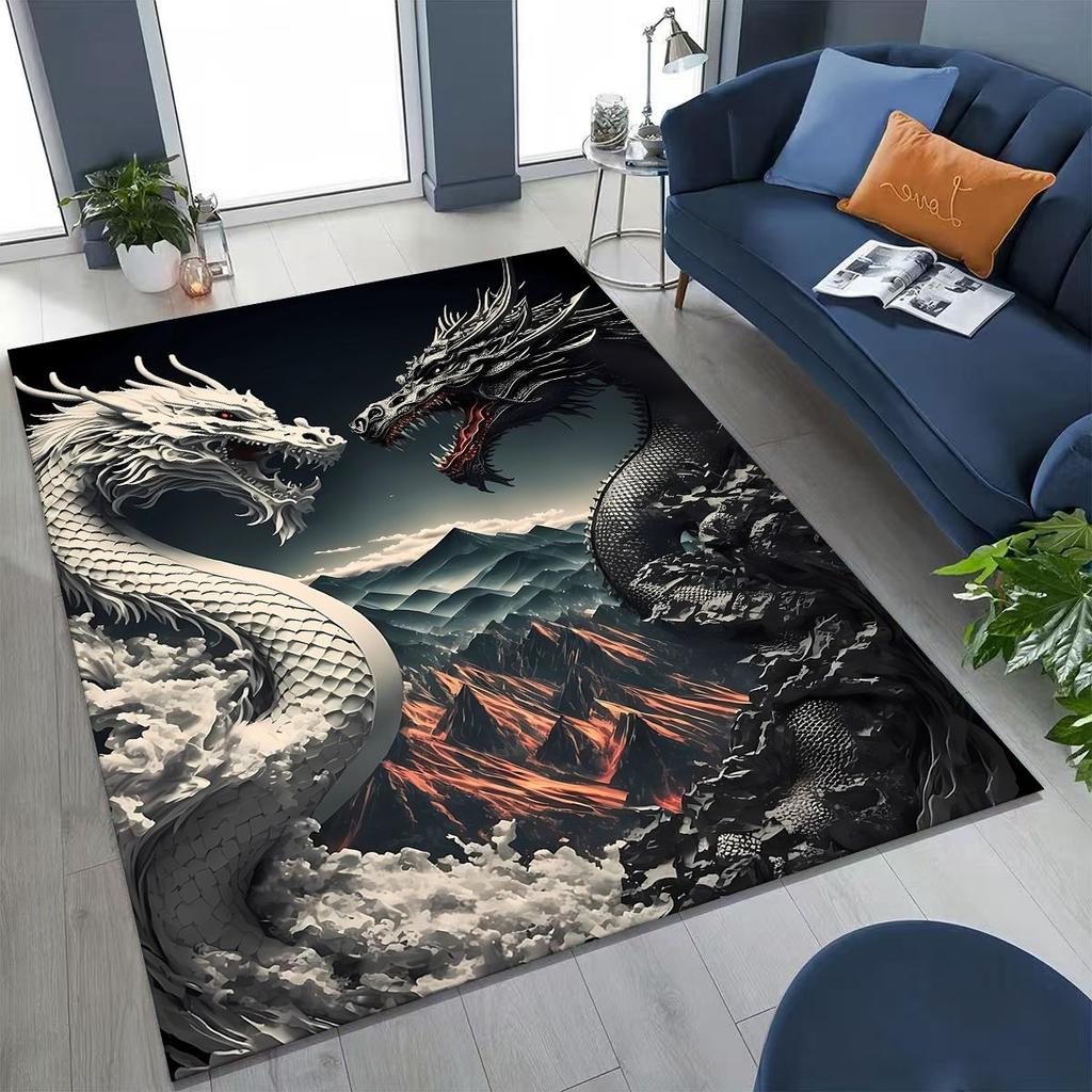 Magic Dragon Mythology Art Chinese Loong Cartoon Rug for Bedroom Living Room Sofa Home Doormat Decor, Large Non-slip Floor Mat