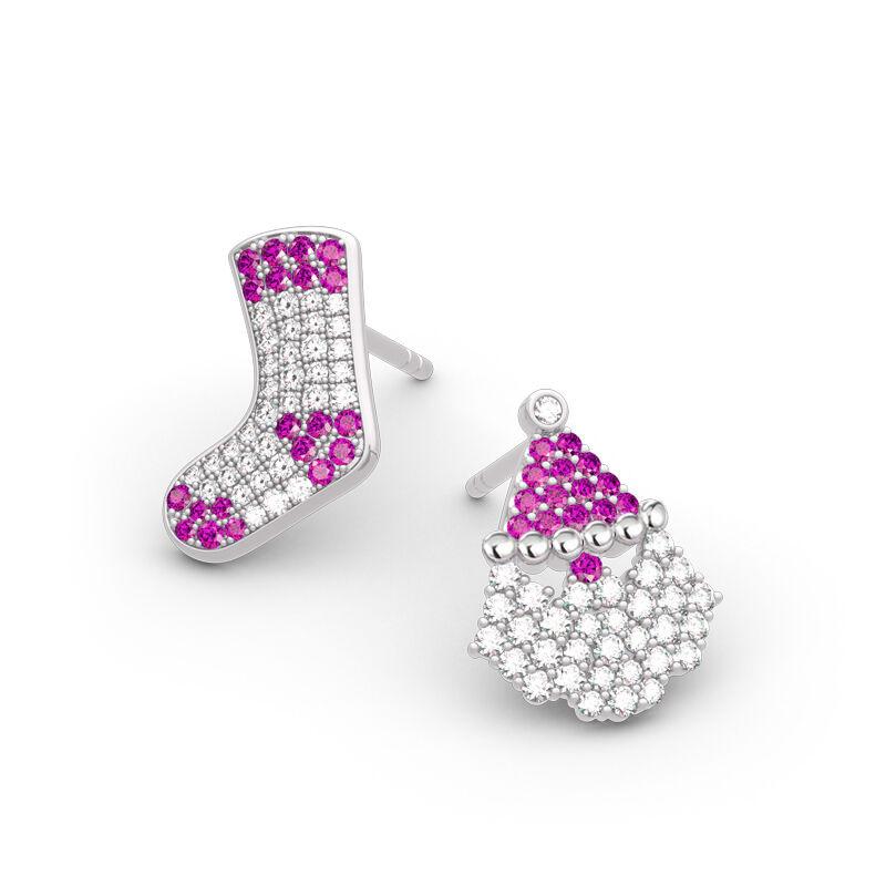 Huitan Irregular Christmas Earrings Women Rose Red Color Santa Claus and Sock Stud Earrings Dazzling CZ Exquisite Female Jewelry