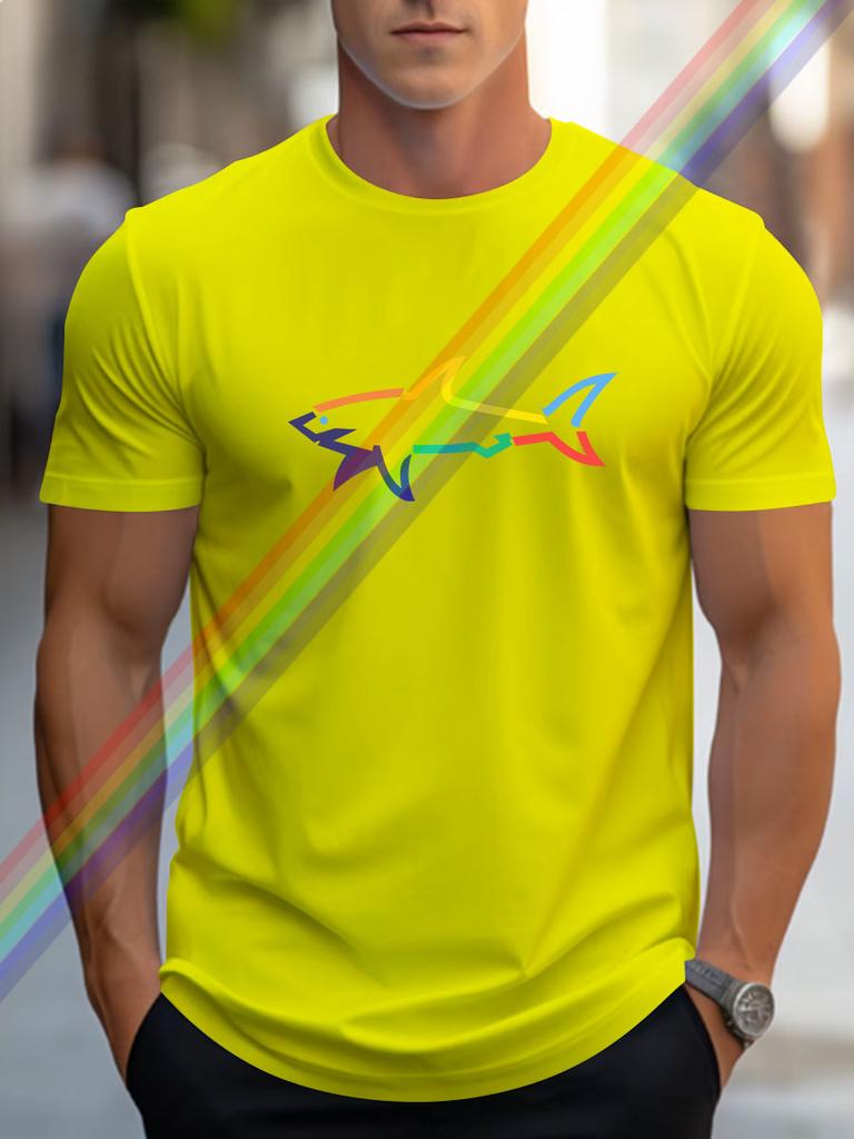 2024 summer new luxury men's fashion Shark print T-shirt pure cotton crewneck casual trend Y2K high-end high quality