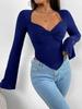 T-shirt Vacation V-neck Flared Sleeve Waisted Irregular Knit Long-sleeved T-shirt Tops