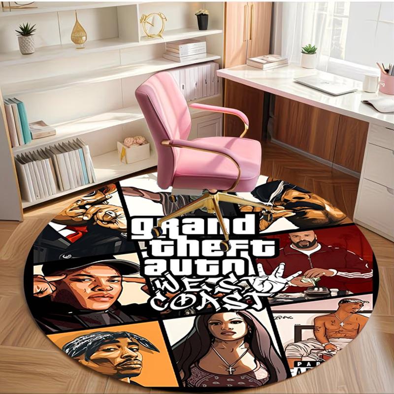 Grand Theft Auto VI Print Round Rug, Washable Floor Carpet, For Entryway Dorm Laundry Room Office Study, Home Decor Birthday Christmas Gift