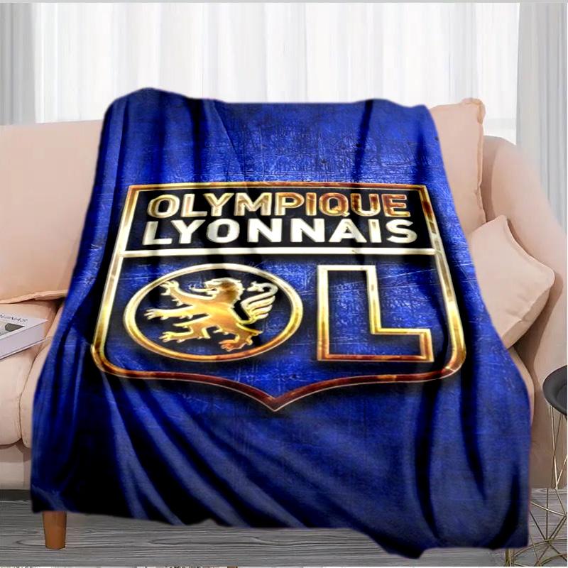 Lyon Football Crest Printed Throws Blanket Soft Flannel Blankets for Couch Bed Gifts for Men Women Picnic blanket Christmas gifts