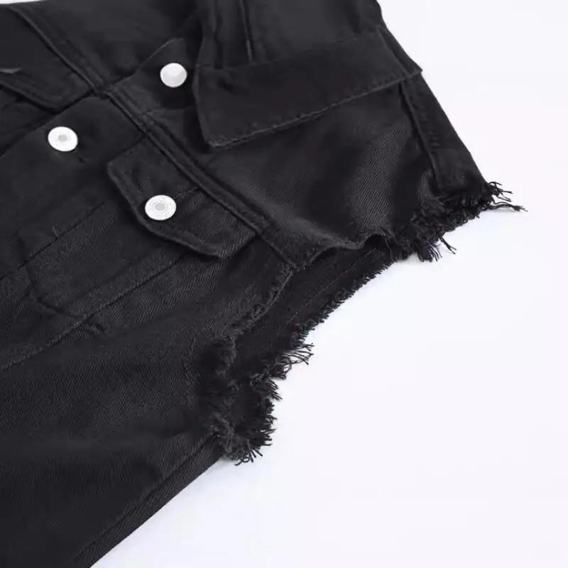 2026 Frühling Jeansjacke Herren Mäntel Westen Ärmellos Umlegekragen Freizeitmantel Männlich Knopf Tasche Slim Fit Jacken Schwarz Weste
