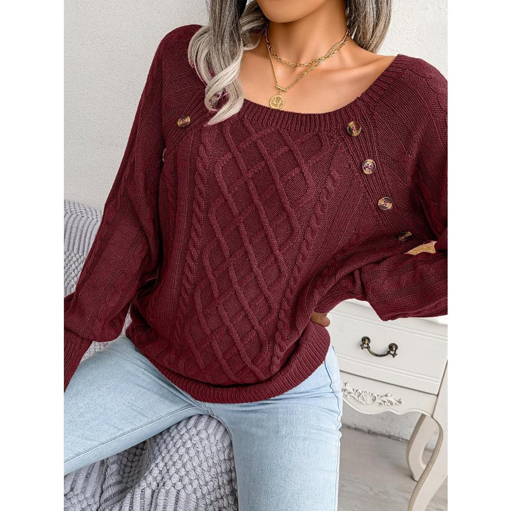 Pullover e maglioni lavorati a maglia a maniche lunghe con bottoni quadrati casual da donna per l'autunno inverno