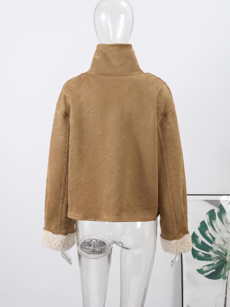 Women's Double-sided Winter Jacket Stand Up Collar Warm Jacket Women's Suede Lamb Wool Jacket Fashionable Thick Jacket Autumn and Winter