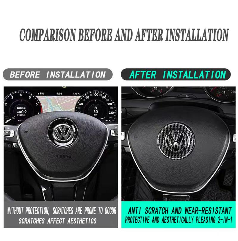 Voor VOLKSWAGEN Auto Koolstofvezelpatroon Logo Stuurwiel Decoratie Sticker Accessoires Voor VW GTI Polo Golf 5 6 Passat Sciro