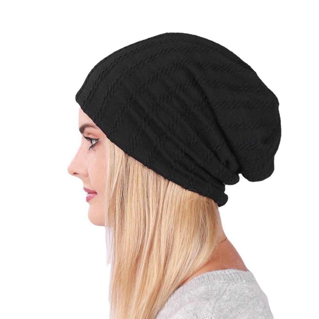 New Style Hemp Pattern Pullover Hat for Men and Women Spring and Autumn Thin Double Layered Turban Hat  Cotton Solid Color Pile Hat