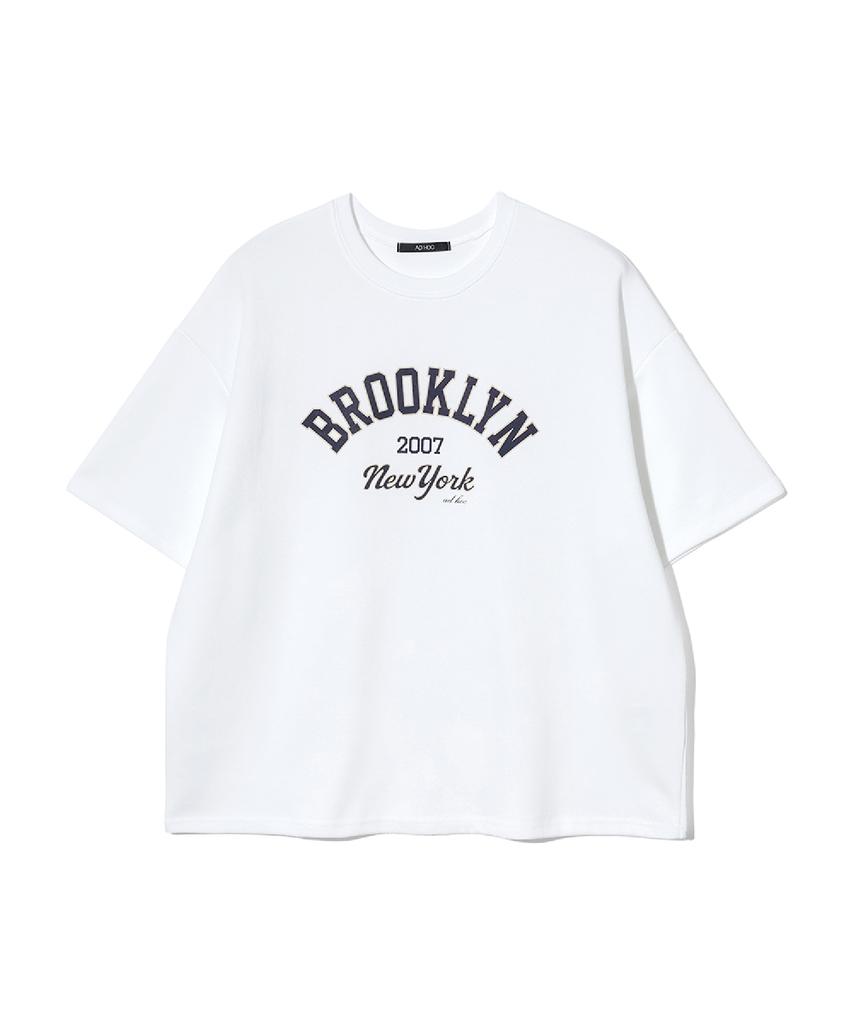 ADHOC Women'S Vintage Mood Brooklyn Lettering Semi-Loose Fit Short Sleeve T-Shirt (Ivory) (Hc5Sta1)