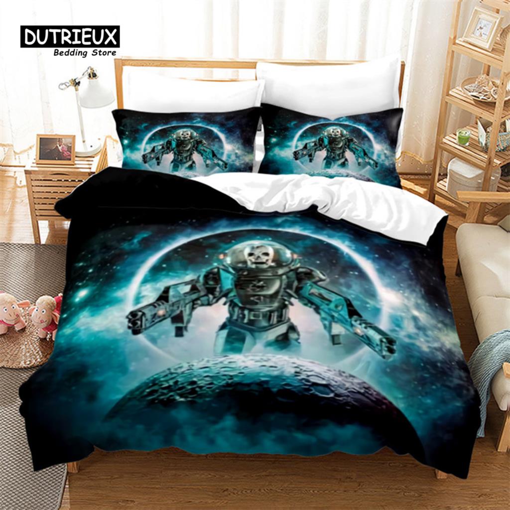 Skull Duvet Cover Microfiber Horror Theme Bedding Set Grunge Scary Skulls Sketchy Graveyard Death Evil Face Full Comforter Cover