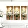 3Pcs 3D Flower Wall Stickers, Realistic Flowers Vase Wall Decals, Waterproof Self-Adhesive Potted Plants Stickers, Greenery Wall Stickers for Living