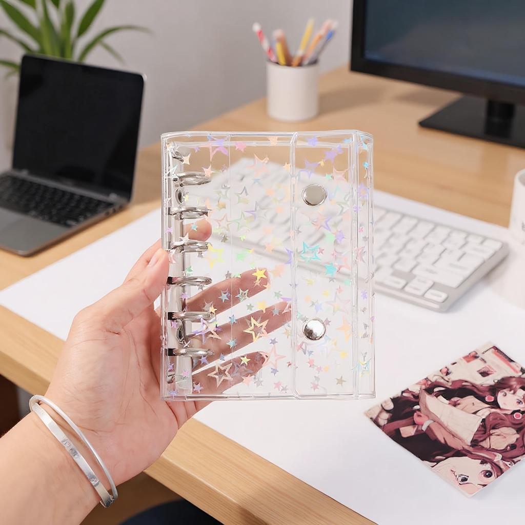 Binder Sheet Protectors PVC Personal Journal Storage Binder With Star Pattern Personal Organizers Protection for Teens Girls