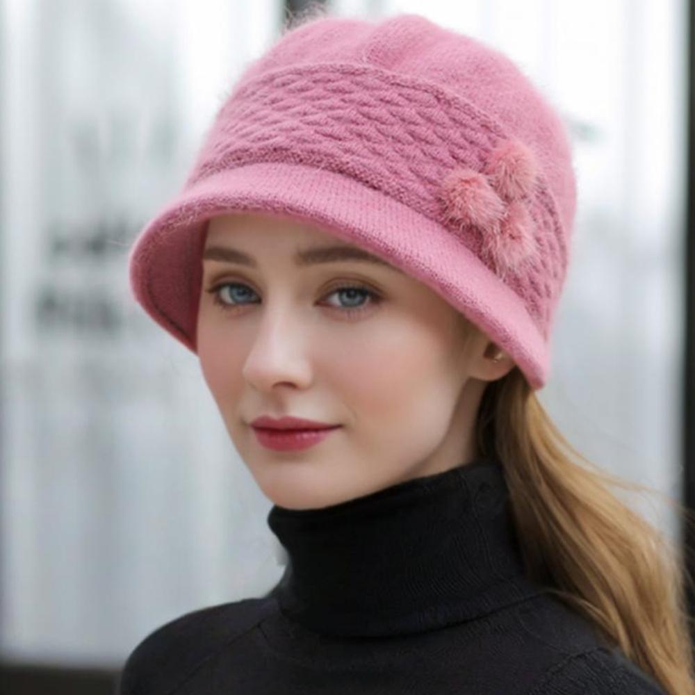 

Новая женская зимняя шапка Сохраняющая тепло Мамина шапка Уличная плюшевая с меховой подкладкой Шапки для женщин Повседневная шапка-ведро из кроличьего меха Вязаная шапка 55cm-58cm розовый