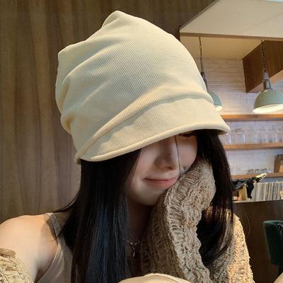 Autumn and Winter Solid Color Pile Hats for Women Without Makeup Small Fashionable Baotou Cold Hats  Lazy Style Pullover Baotou Hats
