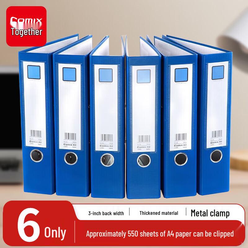 COMIX A4 Lever Arch File Folder, 3-Inch, 6-Pack Blue