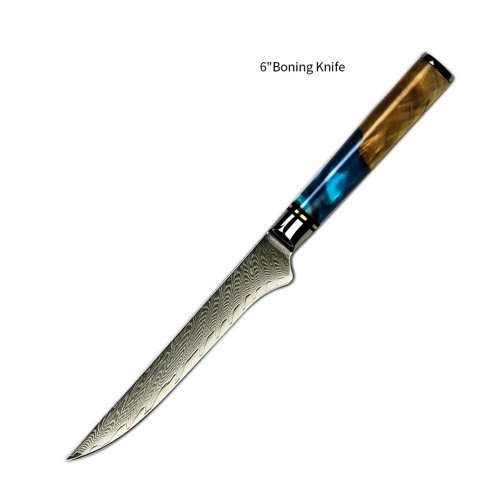Amber Hot Selling 67-Layer Damascus Steel Kitchen Chef Knife Set Super Sharp Blade 10Cr15CoMoV Core with Resin & Wood Handle