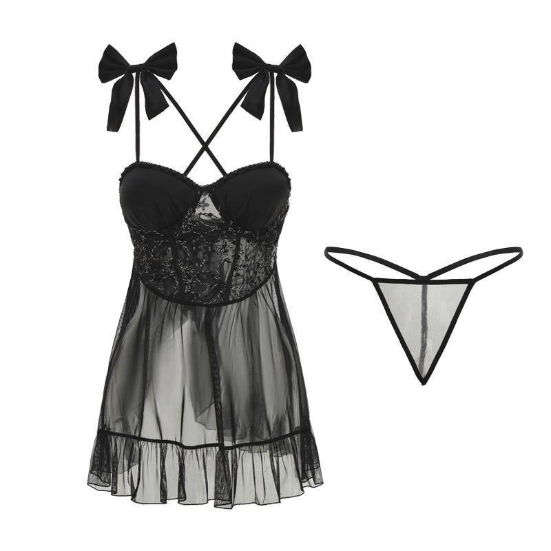 Women's Plus Size Sheer Mesh Push Up Padded Cami Lingerie Dress Set