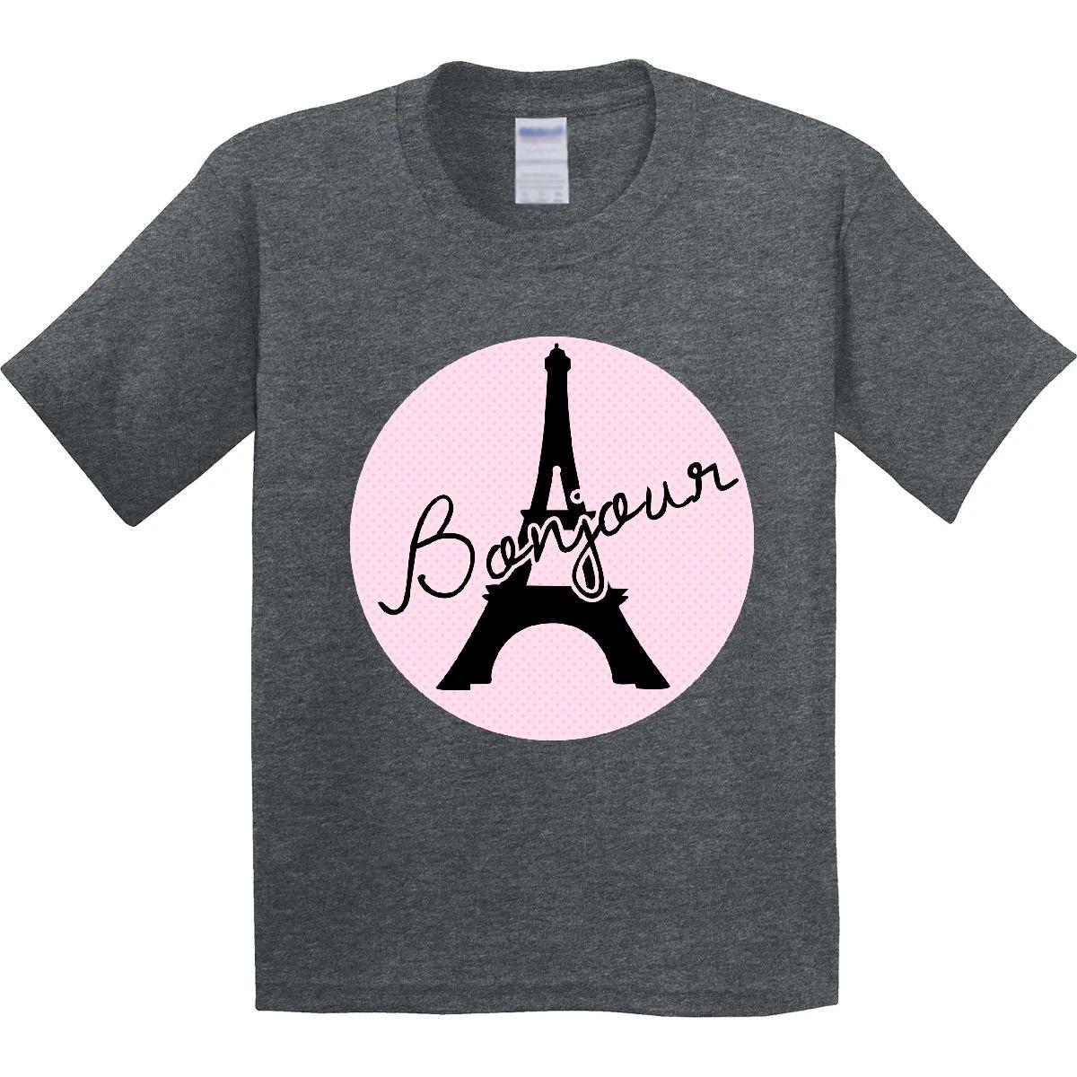 Inktastic Bonjour Youth T-Shirt Paris Eiffel Tower Hello France French Tee Kids 110