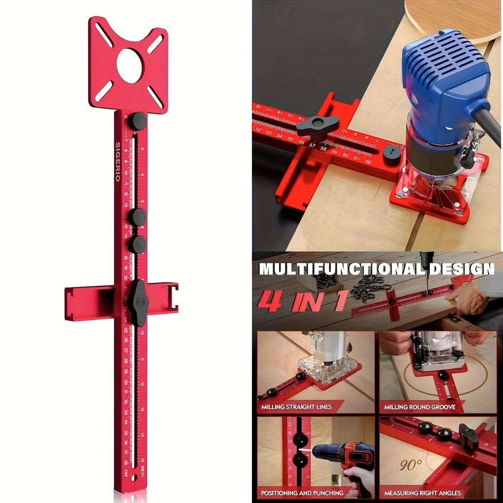 3-in-1 Trimming and Rounding Locating Ruler for Aluminum Alloy Woodworking and Rounding Machine, Round Hole Grooving Locator.