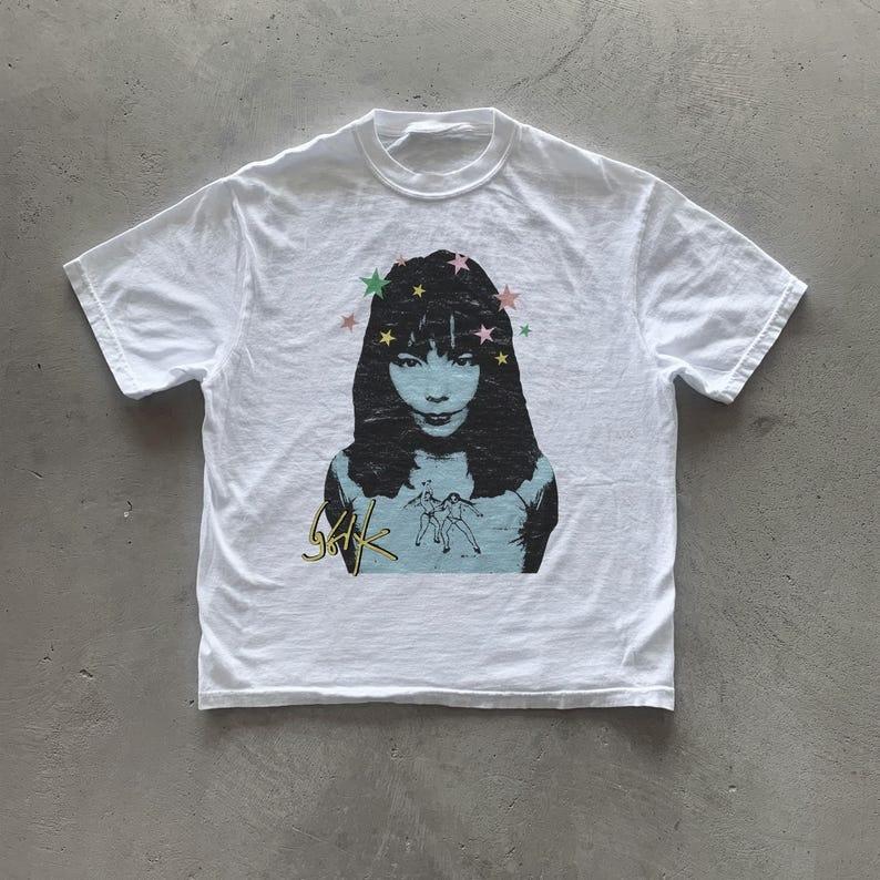 

Summer Vintage Unisex Bjork TShirt American Hip Hop Rock Street Short Sleeve Unisex Women Retro High Quality Fashion Cotton Top S