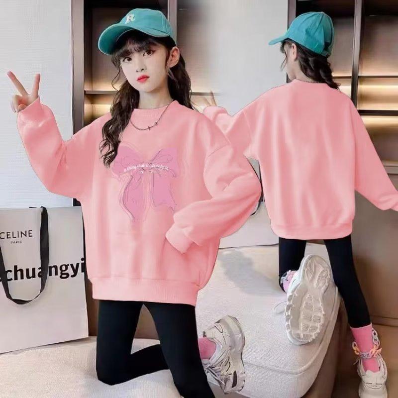 

Трендовая свободная толстовка с длинным рукавом для девочек - новый весенне-осенний стиль, пуловер с круглым вырезом для детей 130 cm розовый