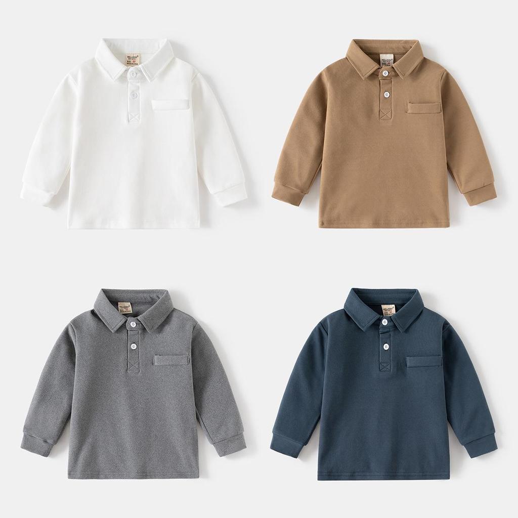 Children's 2024 Long-Sleeve Polo Shirt: Thickened Lapel Korean-Style Top for Boys - Autumn Collection.