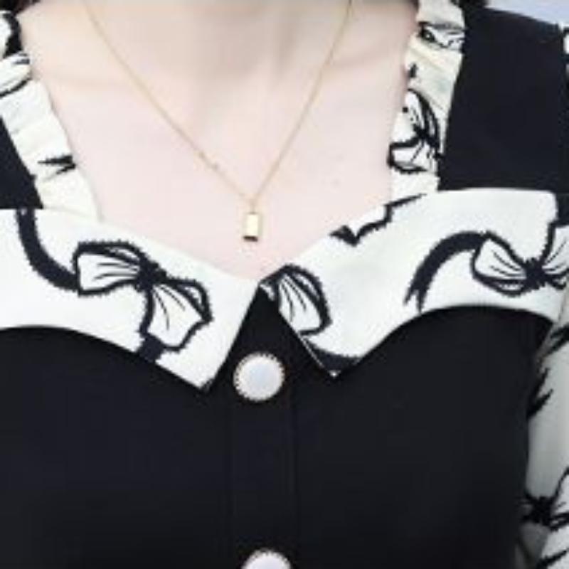 Женское лоскутное платье с длинным рукавом и принтом — фото 7