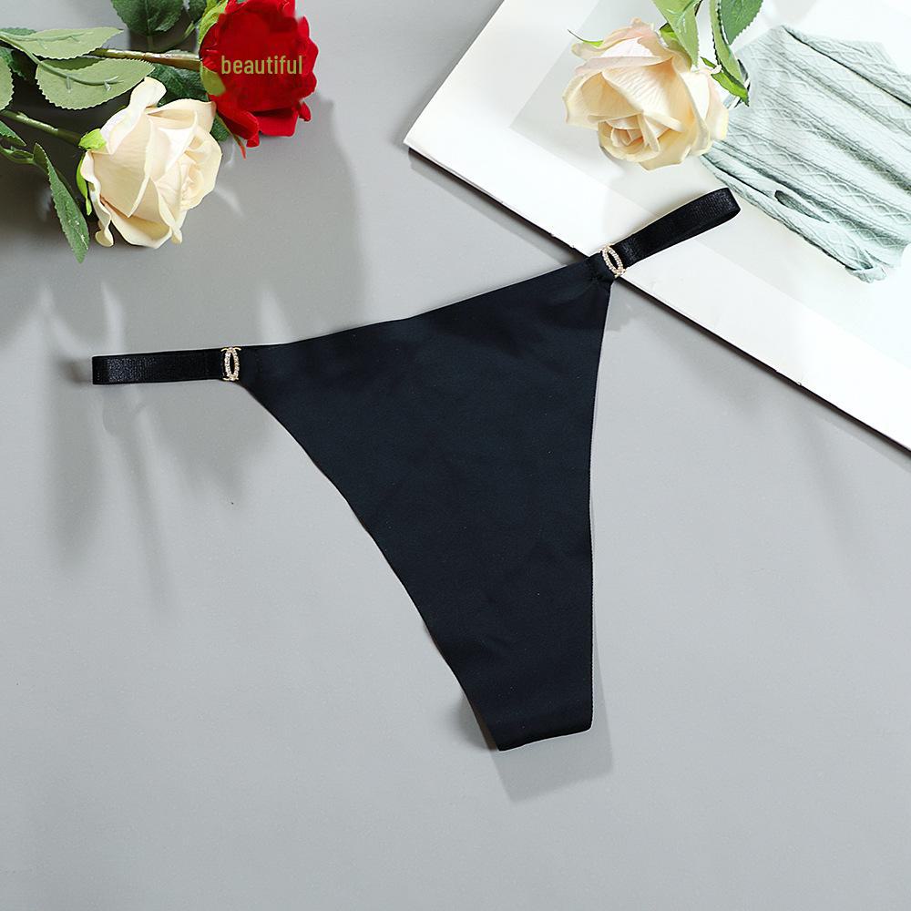 

Элегантное бесшовное женское нижнее белье из ледяного шелка с металлической пряжкой в виде бриллианта - большой размер, тонкий ремешок, хлопковая промежность M чёрный