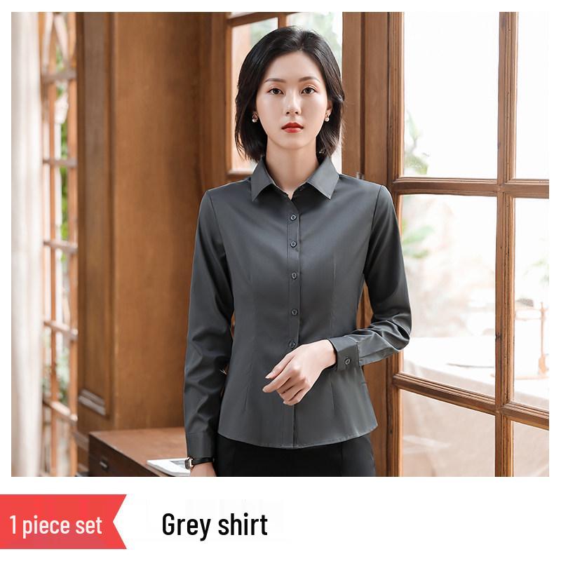 2025 Women s Non-Iron Long-Sleeve Slim Fit Business Shirt - Autumn Professional Micro-Elastic Workwear XL
