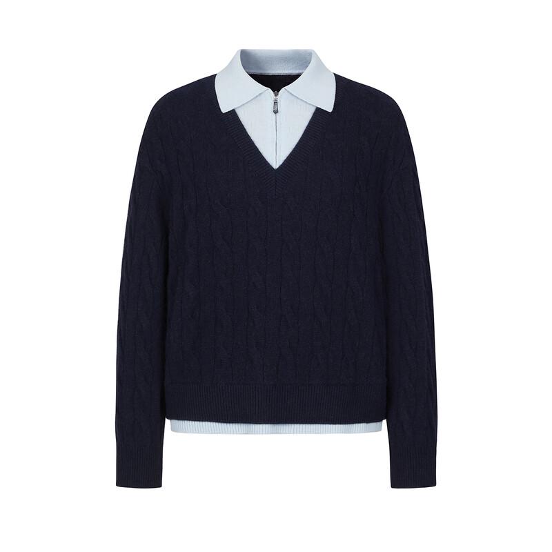 Jiuzi Annacole MIU Series Preppy Lapel Faux Two-Piece Knit Sweater