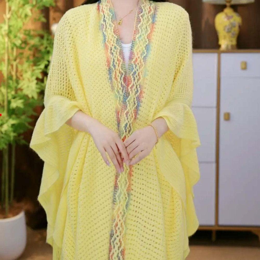 Ethnic Style Ladies Tassel Cape Hollow Wraps Scarf Coat Womens Knitted Shawl