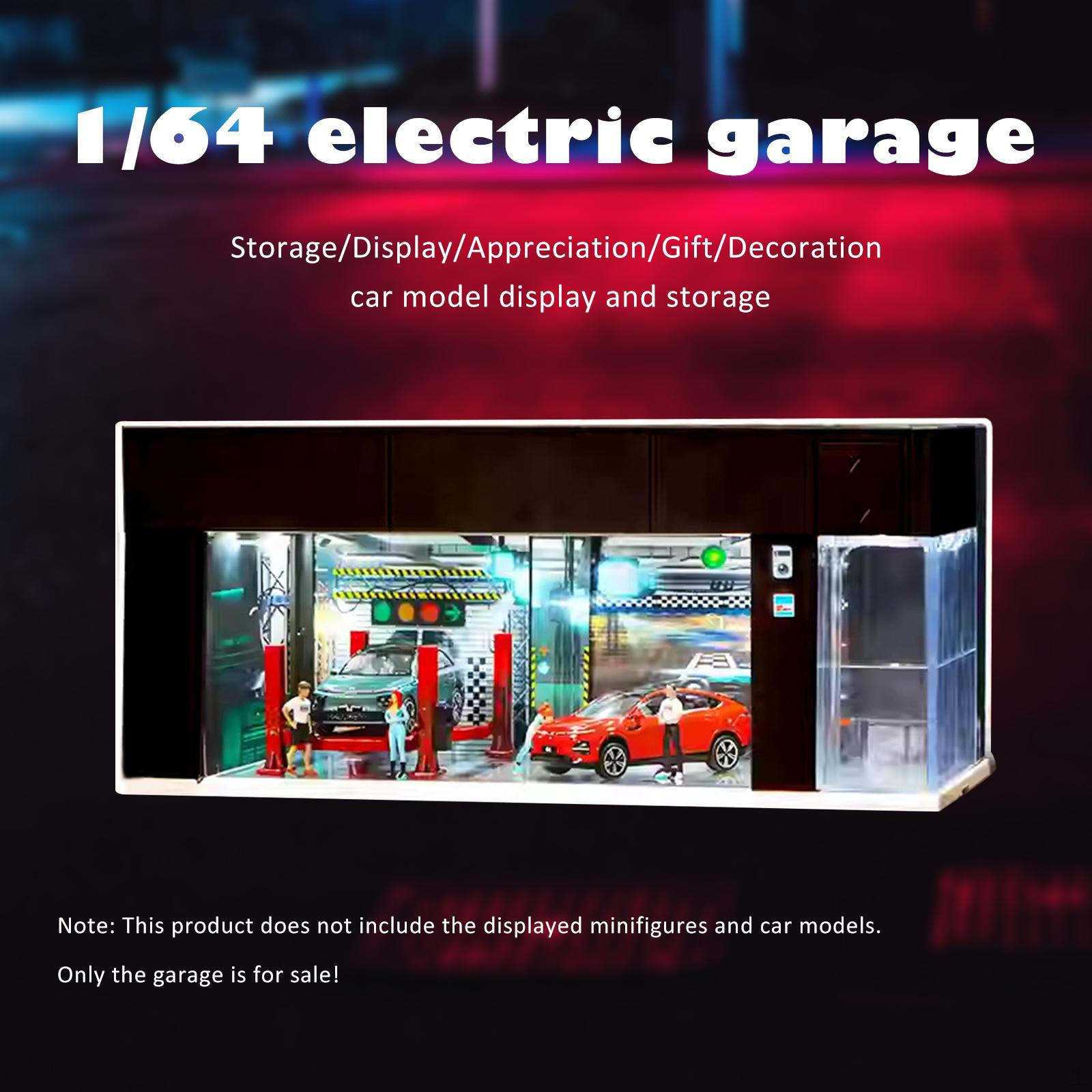 

1/64 Car Diorama Display Case for Diecast Vehicles with Lighted Features Collectors чёрный