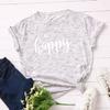 Be Happy Cotton T-Shirt Short Sleeve Round Neck Women 2d Print Tops
