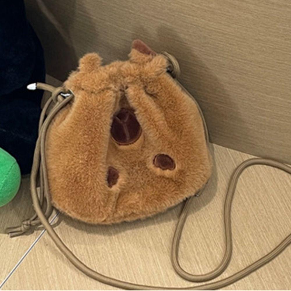 

Вместительная сумка-ведро на шнурке с капибарой, плюшевая кукла, мультяшная наплечная сумка, милая сумка-кукла, для пары Style A
