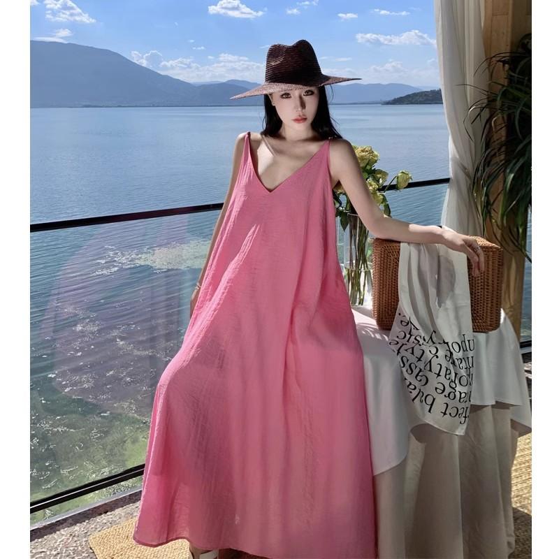 Pink dopamine sweet age-reducing girl feeling loose lazy wind cover belly Maldives Sanya beach skirt