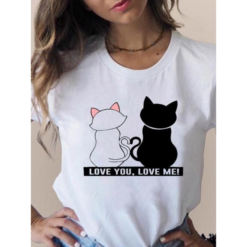 Imprimat T Moda 3D Pisică Tendință minunată Îmbrăcăminte pentru femei drăguță Haine cu mânecă scurtă Tricouri de vară Tricou grafic pentru femei